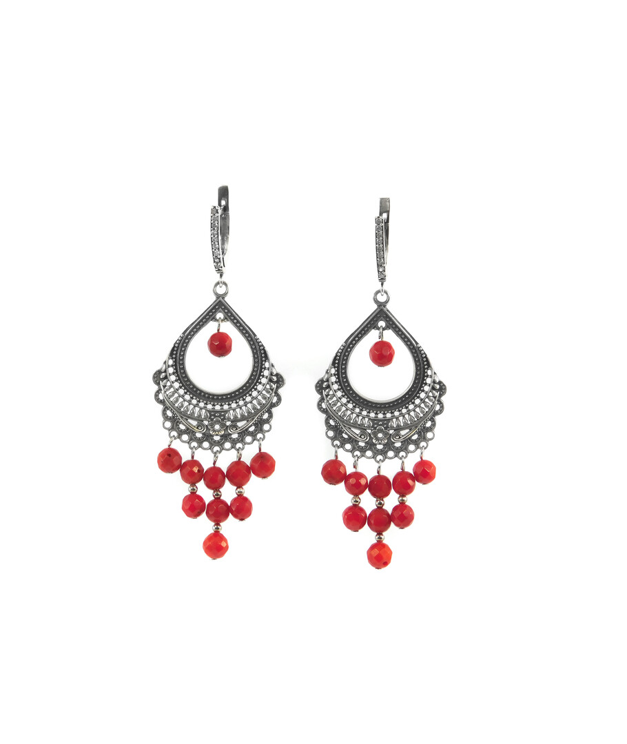 Exclusive earrings "Carmelita" Coral facet, silver