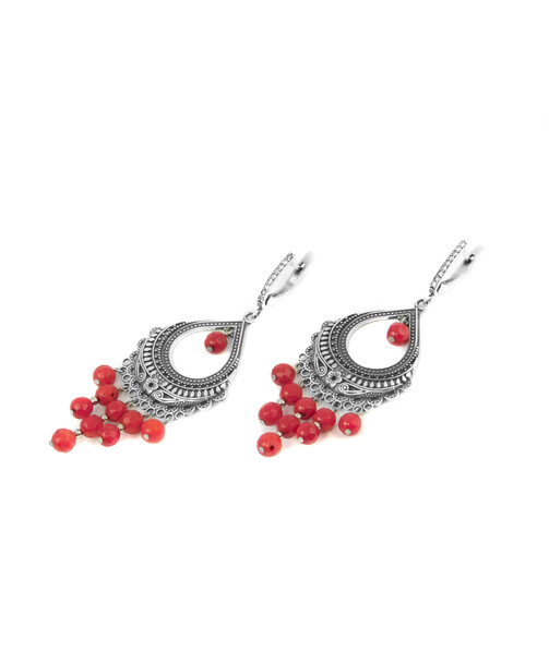 Exclusive earrings "Carmelita" Coral facet, silver