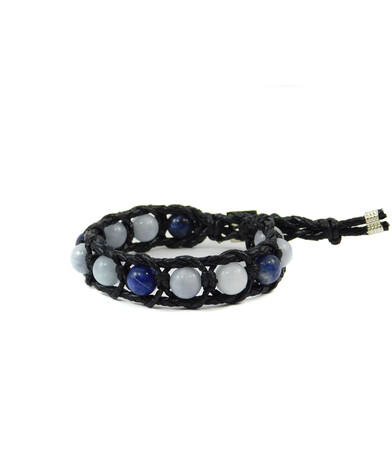 Exclusive leather bracelet "Arrest" Aquamarine, Sodalite