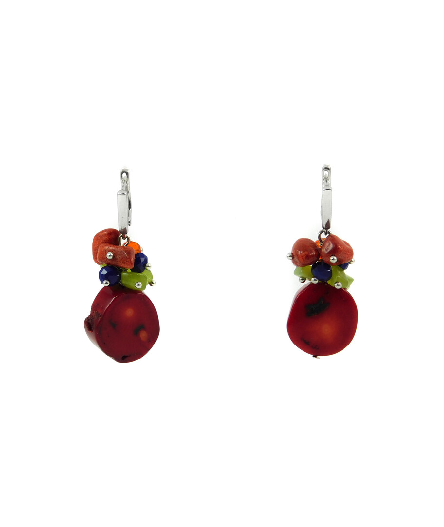 Exclusive earrings "Teneta" Coral oval, Cat's eye, Spongy coral crumb