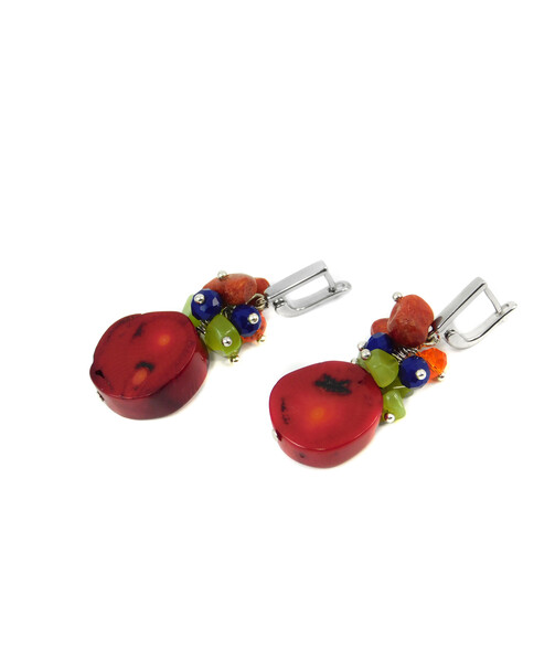 Exclusive earrings "Teneta" Coral oval, Cat's eye, Spongy coral crumb