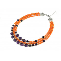 Exclusive necklace "Currant" Amethyst tablet facet, Coral orange rondel