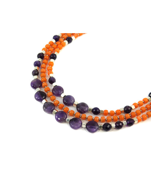 Exclusive necklace "Currant" Amethyst tablet facet, Coral orange rondel