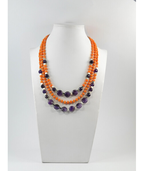 Exclusive necklace "Currant" Amethyst tablet facet, Coral orange rondel