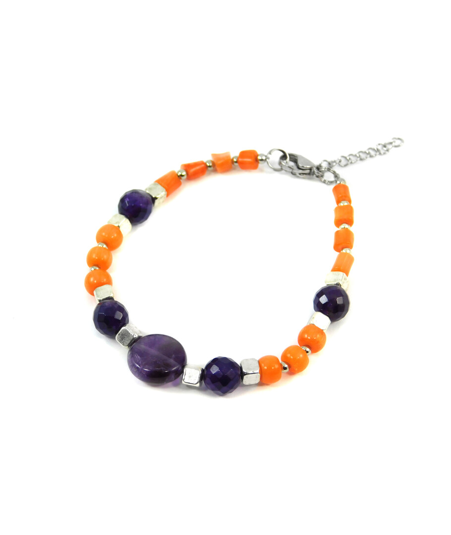 Exclusive bracelet "Currant" Amethyst tablet facet, Coral orange rondel