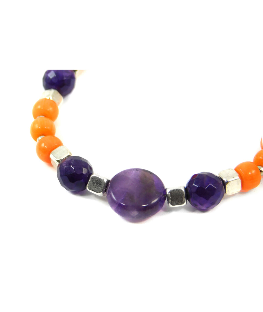 Exclusive bracelet "Currant" Amethyst tablet facet, Coral orange rondel