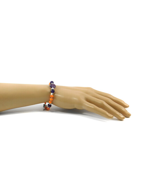 Exclusive bracelet "Currant" Amethyst tablet facet, Coral orange rondel