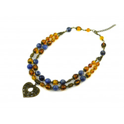 Exclusive necklace "Amber Sky" Sodalite, Amber, 2-row