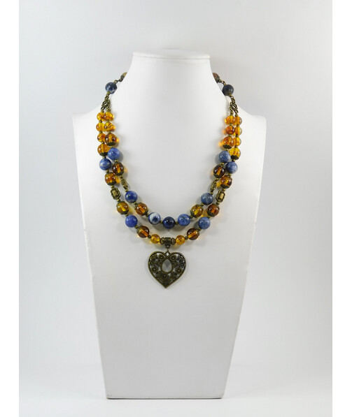 Exclusive necklace "Amber Sky" Sodalite, Amber, 2-row