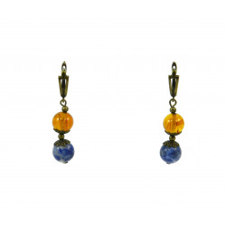 Exclusive earrings "Amber Sky" Sodalite, Amber