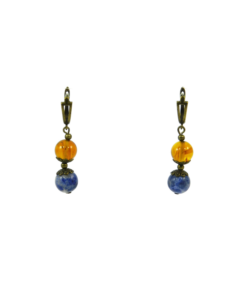 Exclusive earrings "Amber Sky" Sodalite, Amber