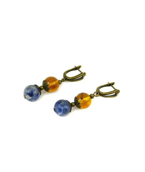 Exclusive earrings "Amber Sky" Sodalite, Amber