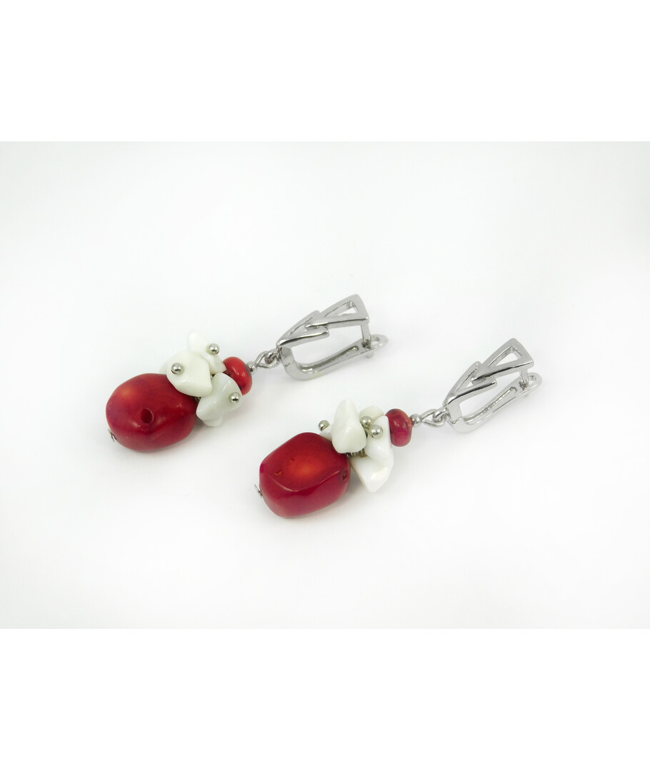 Exclusive earrings "Plombir" Coral, rondel, Agate crumb