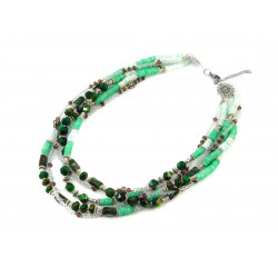 Exclusive necklace "Green Lotus" Tiger's eye gran., Seraphinite rubka, Rhond jasper, Shells