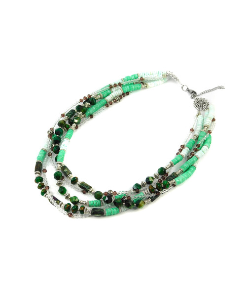 Exclusive necklace "Green Lotus" Tiger's eye gran., Seraphinite rubka, Rhond jasper, Shells