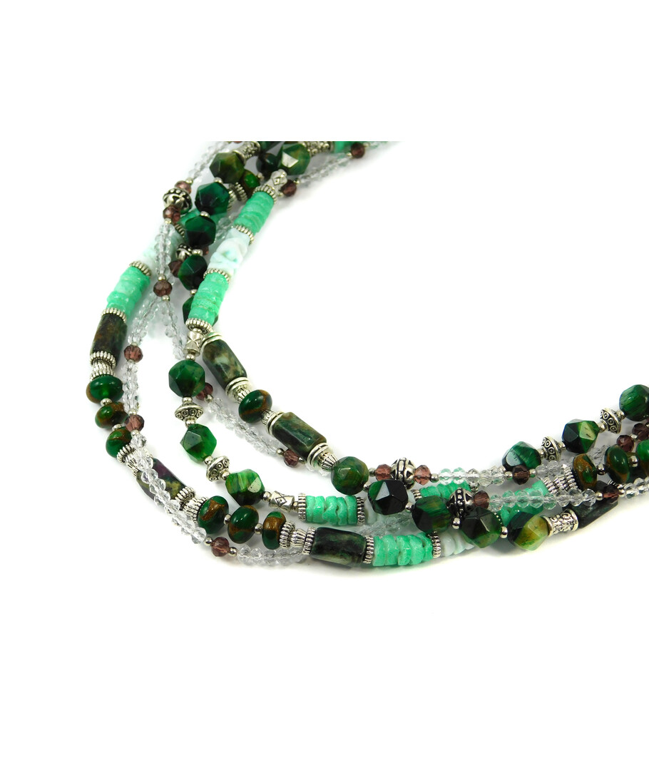 Exclusive necklace "Green Lotus" Tiger's eye gran., Seraphinite rubka, Rhond jasper, Shells