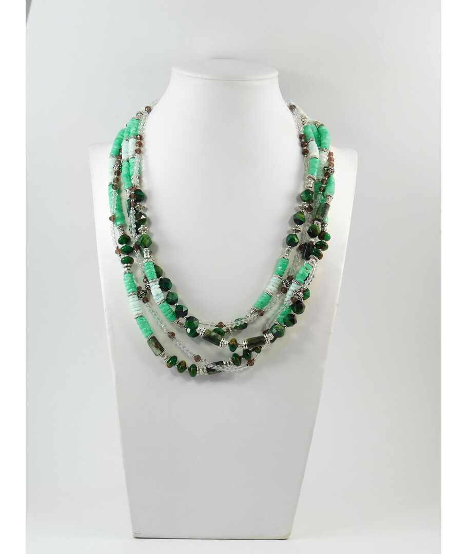 Exclusive necklace "Green Lotus" Tiger's eye gran., Seraphinite rubka, Rhond jasper, Shells