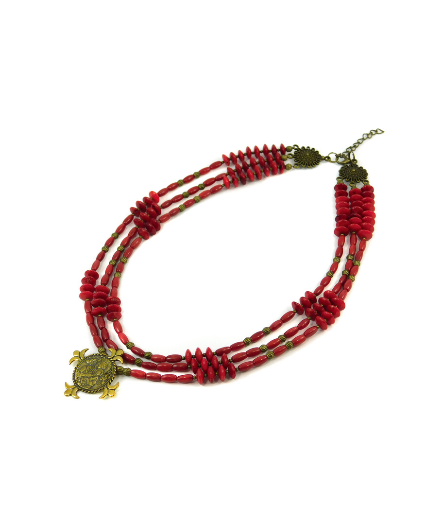 Exclusive necklace "Dava" Coral with zgarda, 3 rows