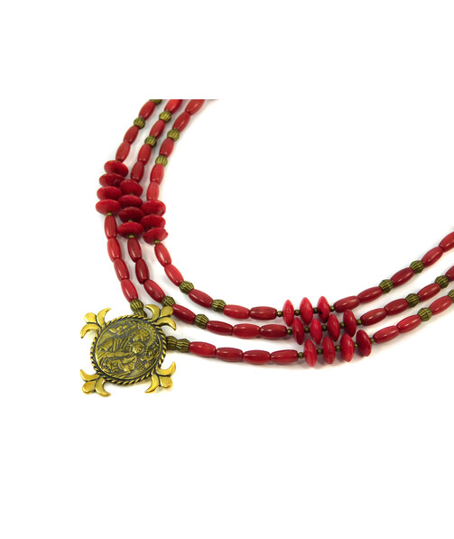 Exclusive necklace "Dava" Coral with zgarda, 3 rows