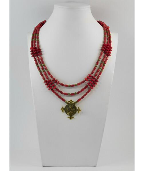 Exclusive necklace "Dava" Coral with zgarda, 3 rows