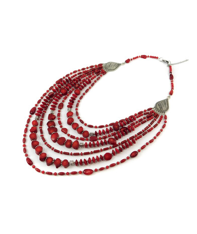 Exclusive necklace "Berta-Sofia" Coral, cut, rice, rondel, tube, 7 rows