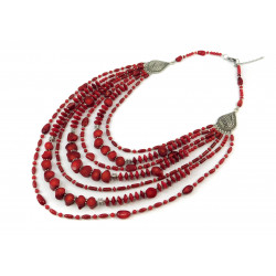 Exclusive necklace "Berta-Sofia" Coral, cut, rice, rondel, tube, 7 rows