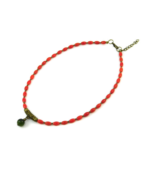 Exclusive necklace "Century" Rice coral, Jade