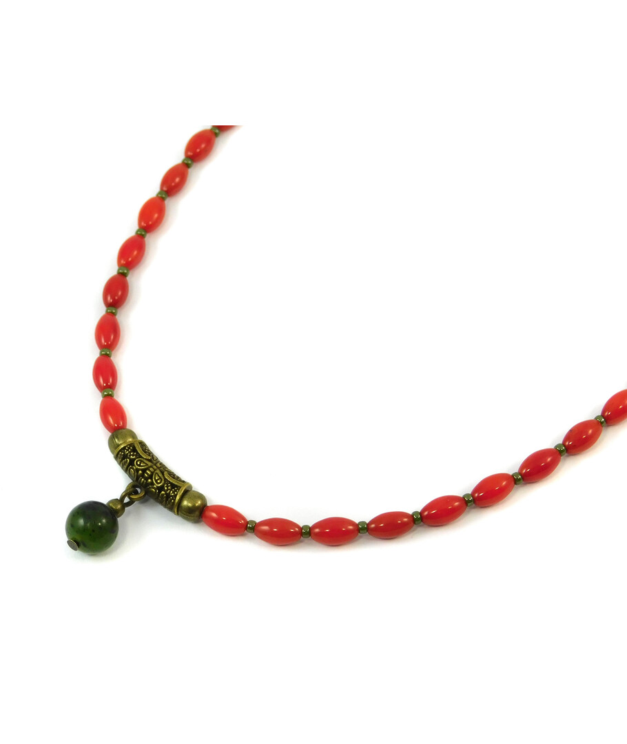 Exclusive necklace "Century" Rice coral, Jade