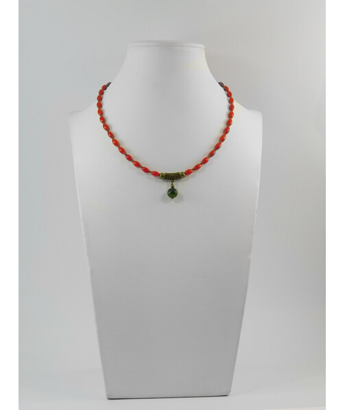 Exclusive necklace "Century" Rice coral, Jade