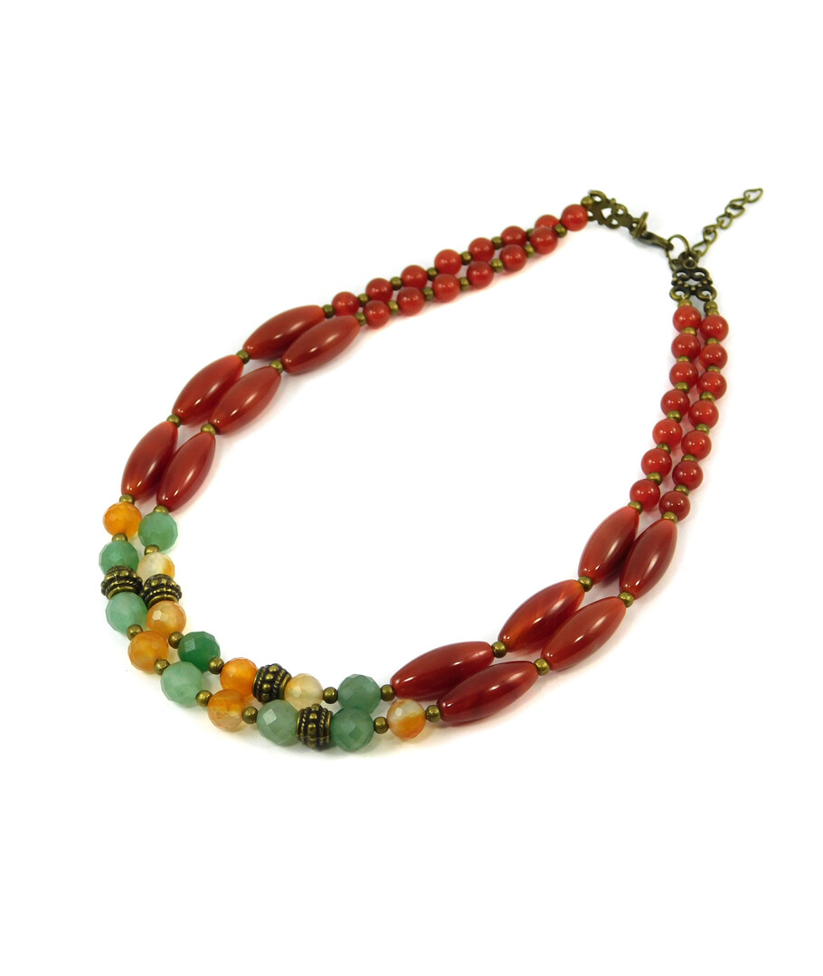 Exclusive necklace "Initiation" Carnelian, facet, Jade facet, Carnelian tube., 2 rows