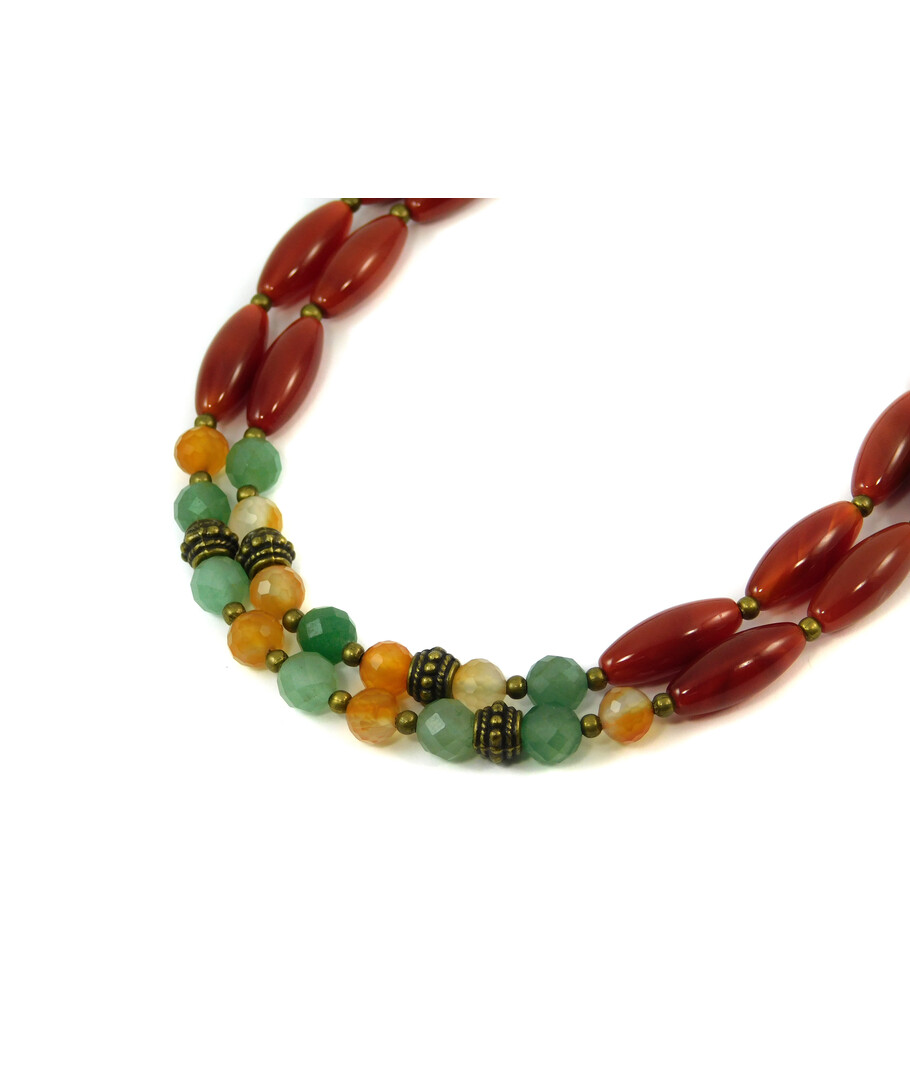 Exclusive necklace "Initiation" Carnelian, facet, Jade facet, Carnelian tube., 2 rows