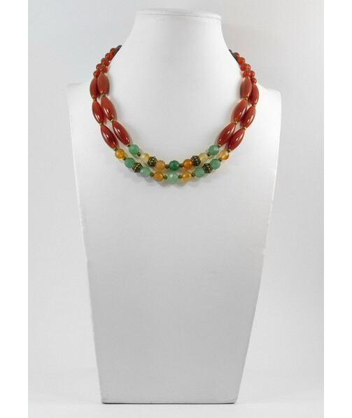 Exclusive necklace "Initiation" Carnelian, facet, Jade facet, Carnelian tube., 2 rows