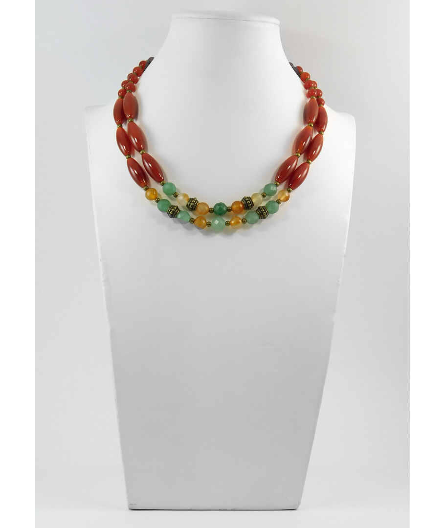 Exclusive necklace "Initiation" Carnelian, facet, Jade facet, Carnelian tube., 2 rows