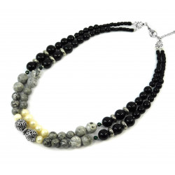 Exclusive necklace "Mirami" Pearls, Agate, Jasper, 2 rows
