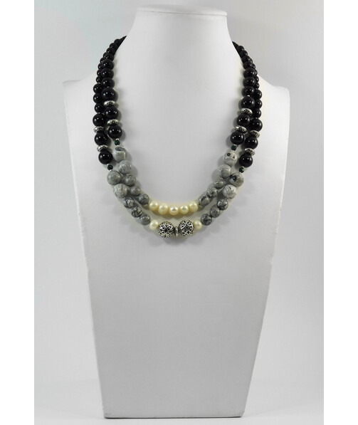 Exclusive necklace "Mirami" Pearls, Agate, Jasper, 2 rows