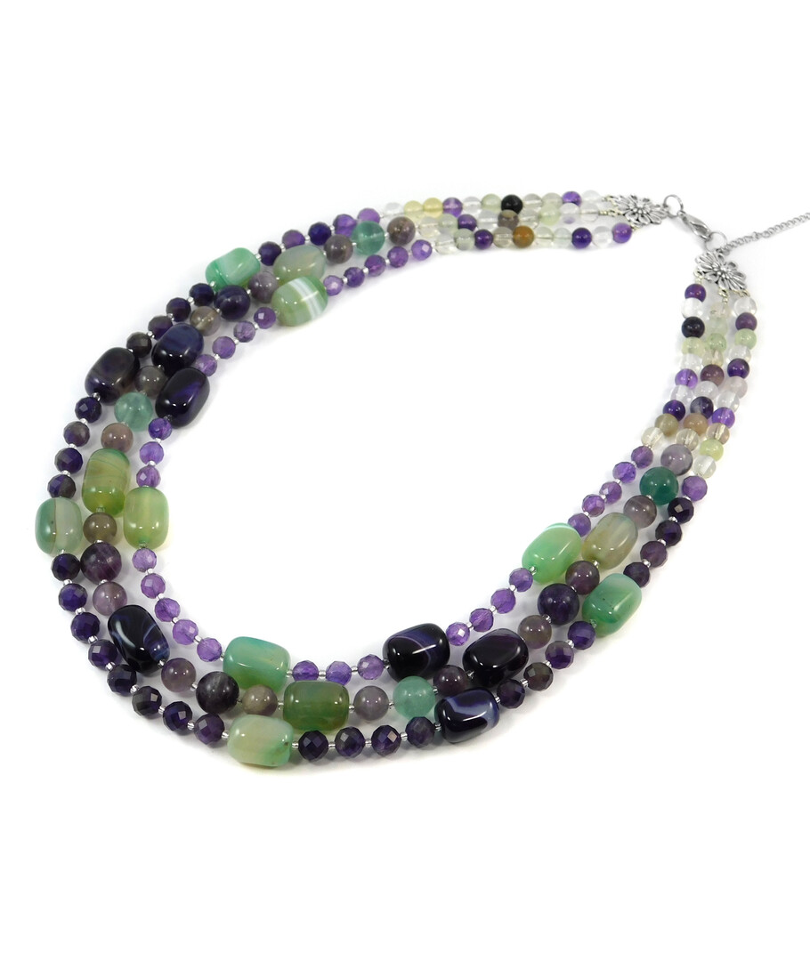 Exclusive necklace "Jaffa" Agate barrel, Fluorite, Amethyst, facet, 3rd