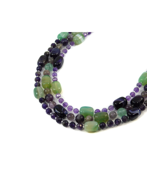 Exclusive necklace "Jaffa" Agate barrel, Fluorite, Amethyst, facet, 3rd