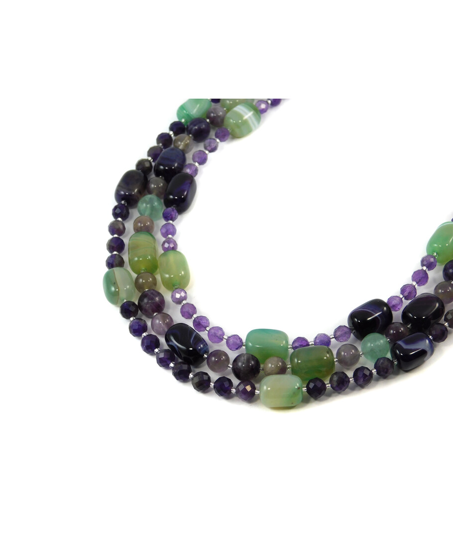 Exclusive necklace "Jaffa" Agate barrel, Fluorite, Amethyst, facet, 3rd