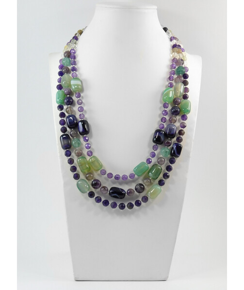 Exclusive necklace "Jaffa" Agate barrel, Fluorite, Amethyst, facet, 3rd