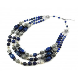 Exclusive necklace "Bay" Lapis lazuli, barrel, Jasper, Hematite rondel, 3 rows
