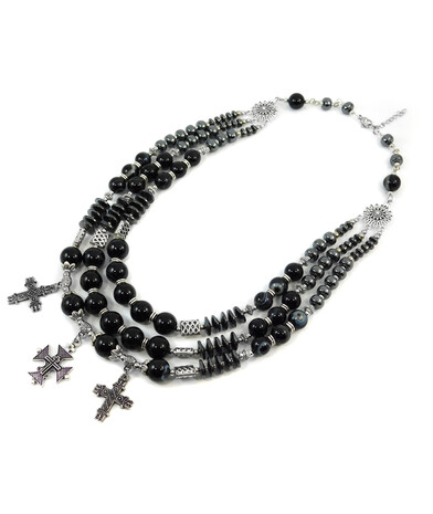 Exclusive necklace "Anfisa" Agate, Hematite rondel, 3 rows