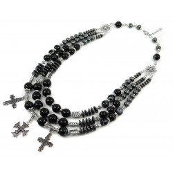 Exclusive necklace "Anfisa" Agate, Hematite rondel, 3 rows