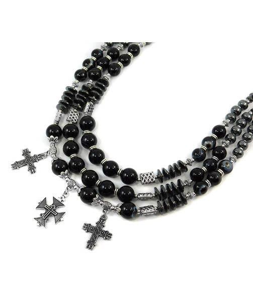 Exclusive necklace "Anfisa" Agate, Hematite rondel, 3 rows