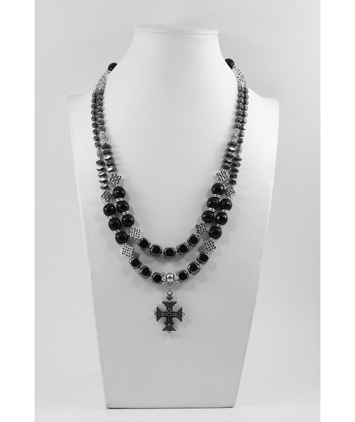 Exclusive necklace "Markush" Agate facet, Hematite cube, rondel flat, 2 rows