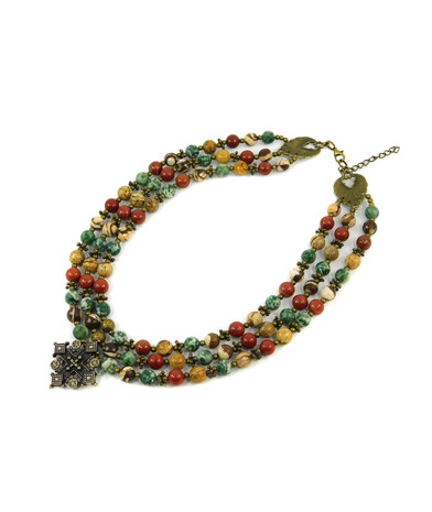 Exclusive necklace "Hutsul motifs" Jasper, 3 rows