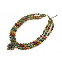 Exclusive necklace "Hutsul motifs" Jasper, 3 rows