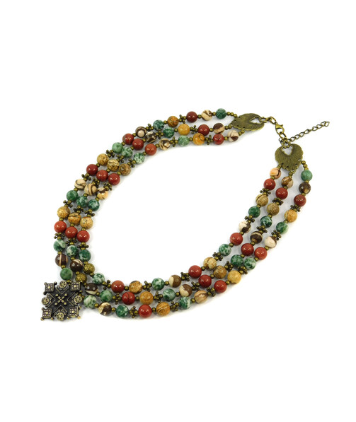 Exclusive necklace "Hutsul motifs" Jasper, 3 rows