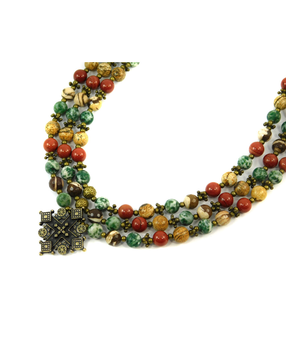 Exclusive necklace "Hutsul motifs" Jasper, 3 rows