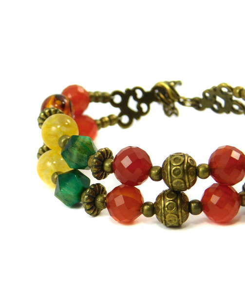 Exclusive bracelet "Hutsul motifs" Citrine, Carnelian, Amber, Tiger's eye