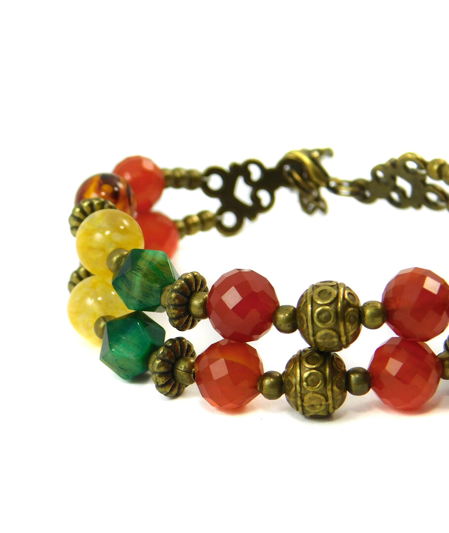 Exclusive bracelet "Hutsul motifs" Citrine, Carnelian, Amber, Tiger's eye